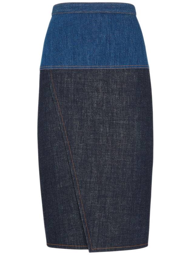 Two Tone Denim Pencil Skirt Blue - FENDI - BALAAN 2