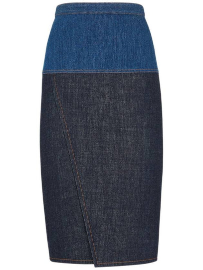 Two Tone Denim Pencil Skirt Blue - FENDI - BALAAN 2