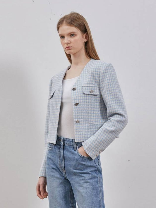 Tweed Crop Button Jacket Blue - RYUL+WAI: - BALAAN 1