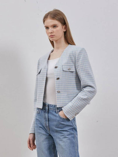 Tweed Crop Button Jacket Blue - RYUL+WAI: - BALAAN 2