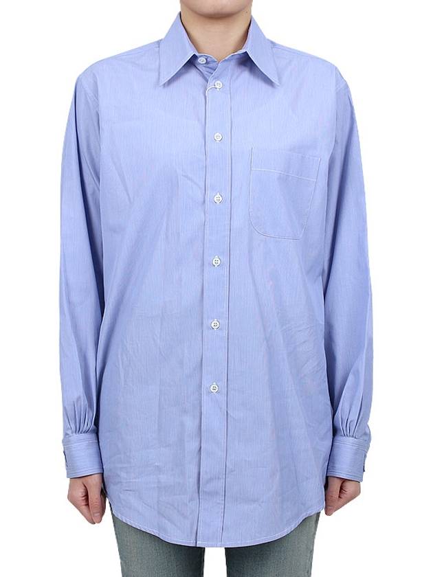 Stitched Cotton Long Sleeve Shirt Pale Blue - MAISON MARGIELA - 3
