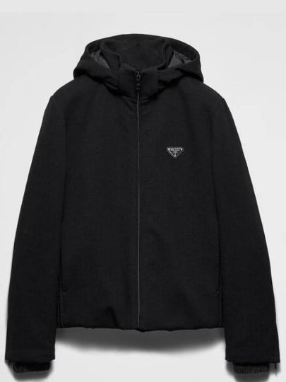 Stretch Technical Fabric Down Zip-Up Hoodie Black - PRADA - BALAAN 2