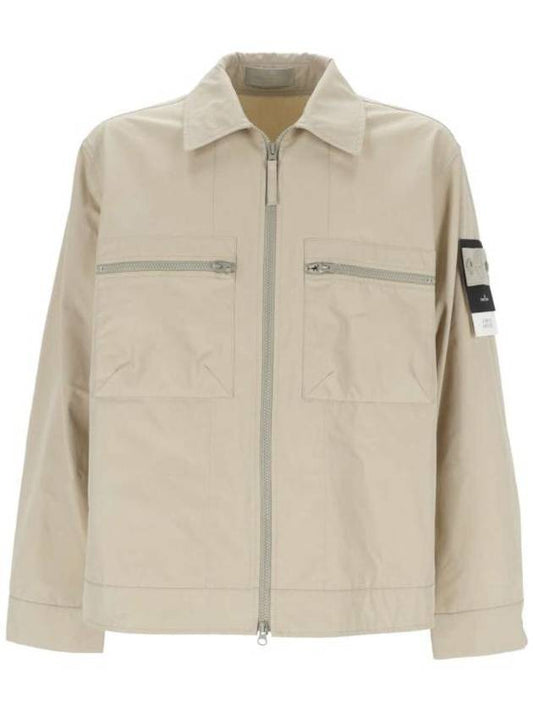 Cotton Canvas Zip-up Jacket Beige - STONE ISLAND - BALAAN 1