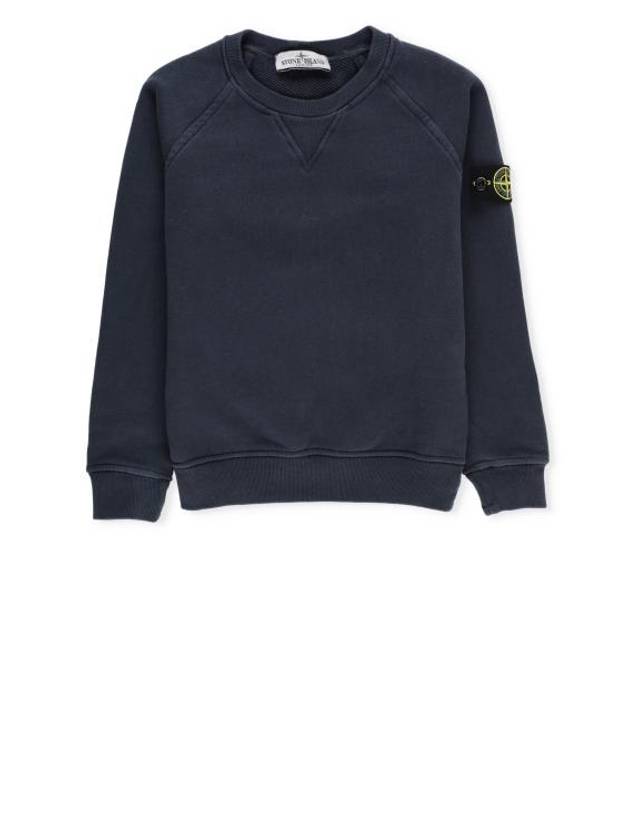 Kids Garment Dyed Old Effect Diagonal Cotton Fleece Sweatshirt Navy - STONE ISLAND - BALAAN 1