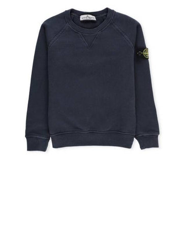 Kids Garment Dyed Old Effect Diagonal Cotton Fleece Sweatshirt Navy - STONE ISLAND - BALAAN 1