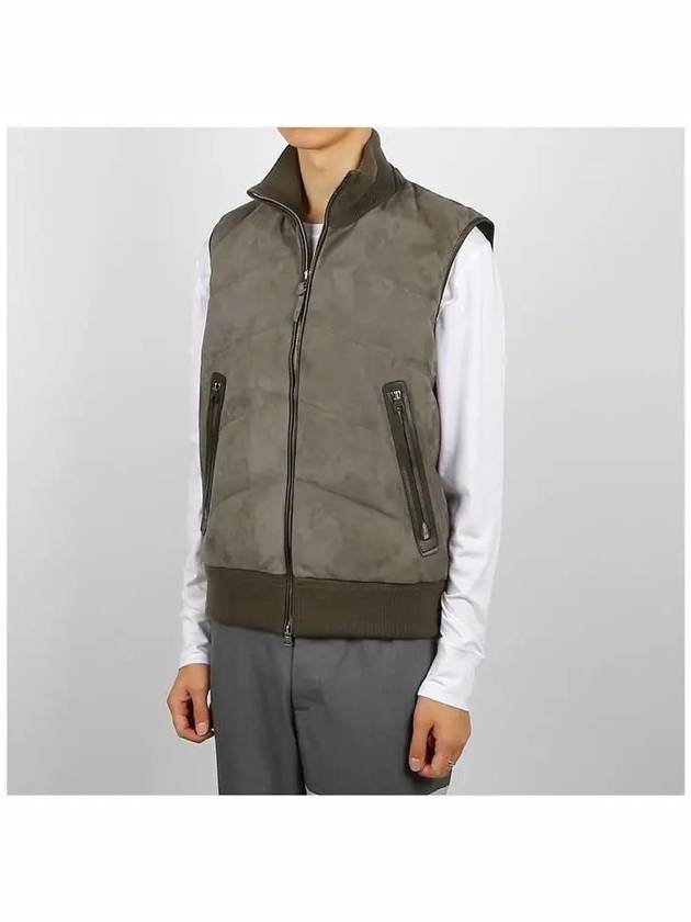 Panel Suede Quilted Padding Vest Dark Olive - TOM FORD - BALAAN 3