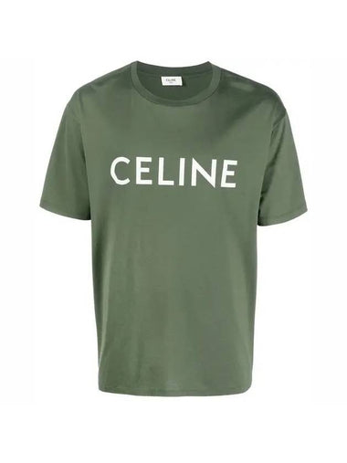 Cotton Jersey Loose Short Sleeve T-Shirt Green - CELINE - BALAAN 1