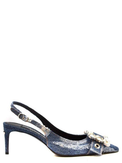 Rhinestone Buckle Patchwork Denim Slingback Heel Blue - DOLCE&GABBANA - BALAAN 2