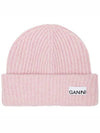 Logo Patch Knit Beanie Pink - GANNI - BALAAN 2