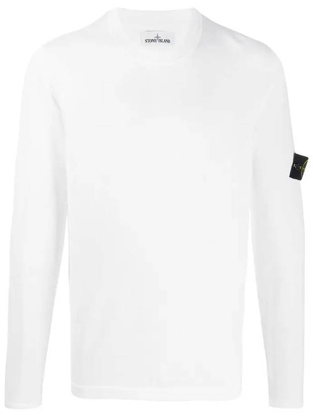 Men's Logo Wappen Crew Neck Knit Sweatshirt White - STONE ISLAND - BALAAN 3