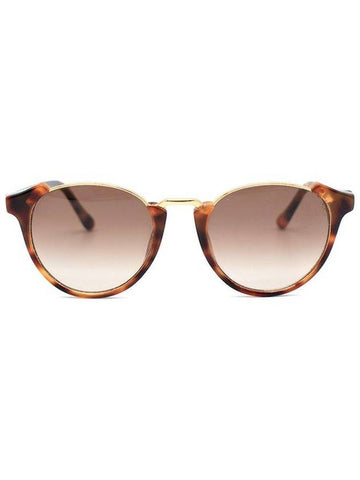 Dark Havana Gold Tone Metal Round Lens Sunglasses - LINDA FARROW - BALAAN 1