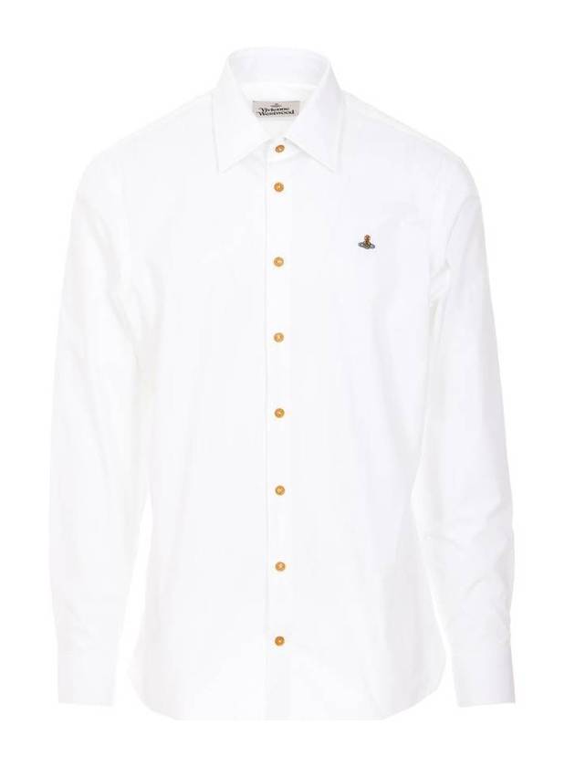Men's Embroidered ORB Long Sleeve Shirt White - VIVIENNE WESTWOOD - BALAAN 1