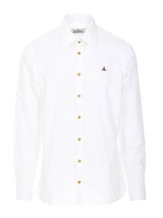 Men's Embroidered ORB Long Sleeve Shirt White - VIVIENNE WESTWOOD - BALAAN 1