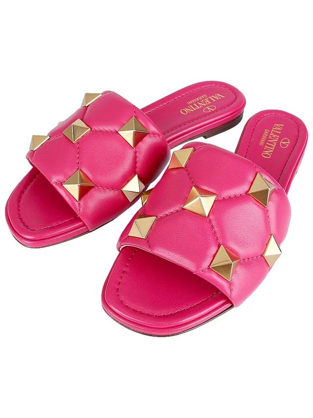 Roman Stud Quilted Leather Slipper Pink - VALENTINO - BALAAN 2