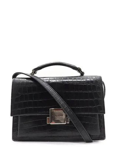 482051 Black Crocodile Pattern Calfskin M Medium Vintage Silver Chain Satchel Top Handle Bag Shoulder Strap 2WAY - SAINT LAURENT - BALAAN 2