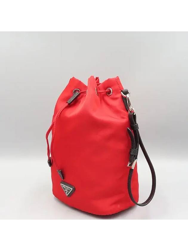 1NE369 Red Bella Triangular Logo Re Nylon Drawstring Pouch - PRADA - BALAAN 2