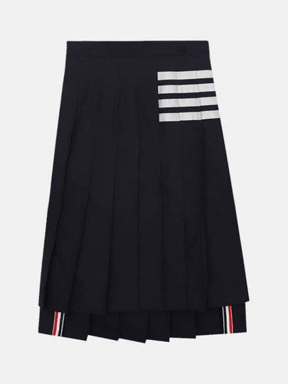 4 Bar Logo Plain Weave Wool Pleated Skirt Navy - THOM BROWNE - BALAAN 2