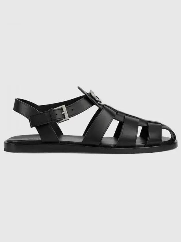 Men's Buckle Detail Leather Sandals Black - GUCCI - BALAAN 2