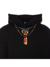 Feather Necklace Print Cotton Hoodie Black - MARCELO BURLON - BALAAN 5