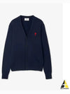 Small Heart Logo Wool Cardigan Navy - AMI - BALAAN 2