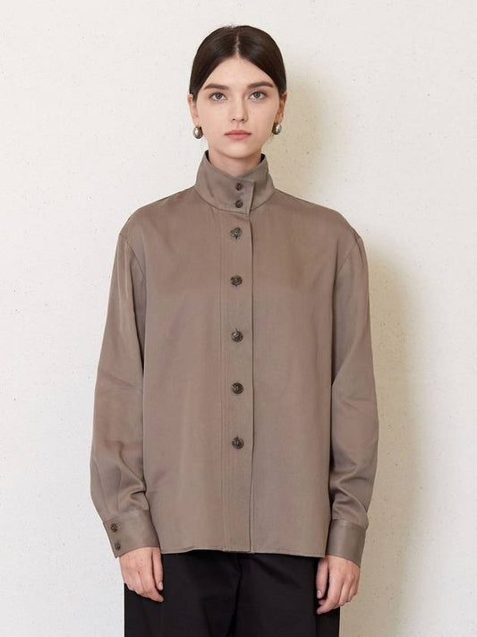 Tencel Open Collar Long Sleeve Shirt Khaki - JUN BY JUN K - BALAAN 1