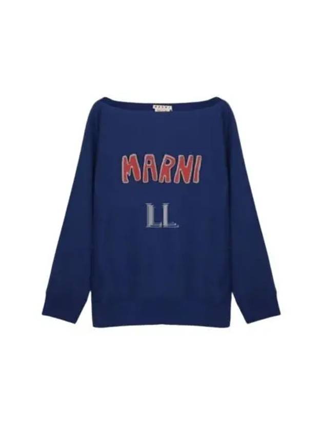 Logo Boat Neck Sweatshirt Blue - MARNI - BALAAN 2