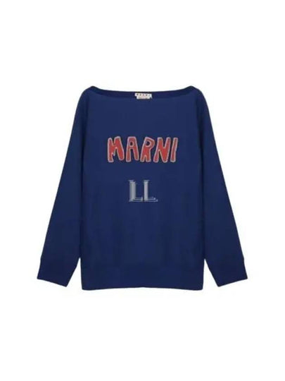 Logo Boat Neck Sweatshirt Blue - MARNI - BALAAN 2