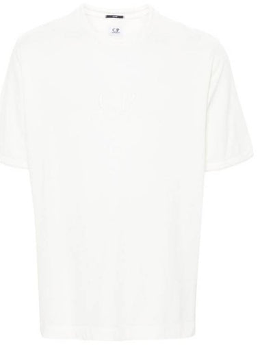 Tacting Piquet Logo Short Sleeve T-Shirt White - CP COMPANY - BALAAN 1