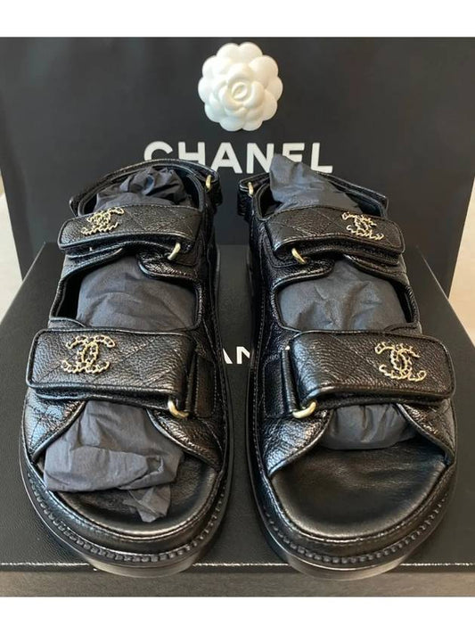 Women's CC Logo Velcro Sandals Gold Black - CHANEL - BALAAN 2