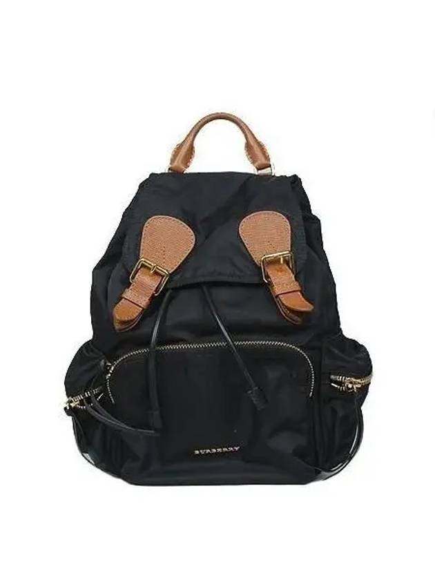 4016622 Black color nylon brown leather pocket detail technical rucksack medium backpack - BURBERRY - BALAAN 2