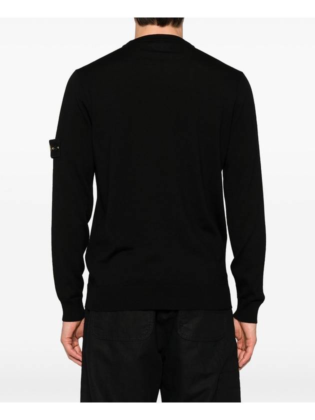 Logo Patch Crewneck Virgin Wool Knit Top Black - STONE ISLAND - BALAAN 4