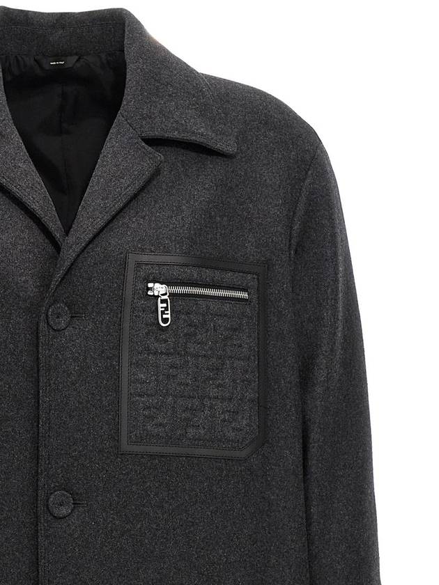 Pocket Wool Single Coat Grey - FENDI - BALAAN 4