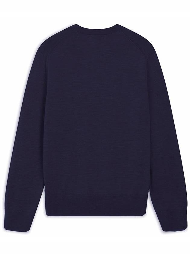 Fox Head Patch Regular Round Neck Pullover Knit Top Navy - MAISON KITSUNE - BALAAN 3