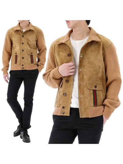 Web Suede Bomber Jacket Camel - GUCCI - BALAAN 2