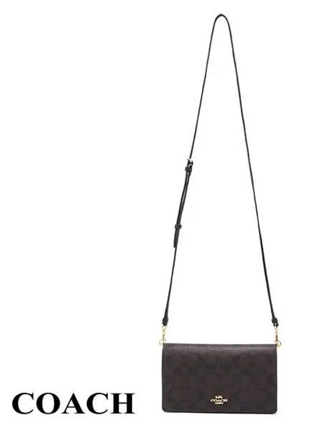 Anna Foldover Signature Canvas Clutch Cross Bag Brown - COACH - BALAAN 5