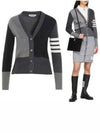 Fun Mix 4 Bar V-Neck Cashmere Cardigan Grey - THOM BROWNE - BALAAN 2