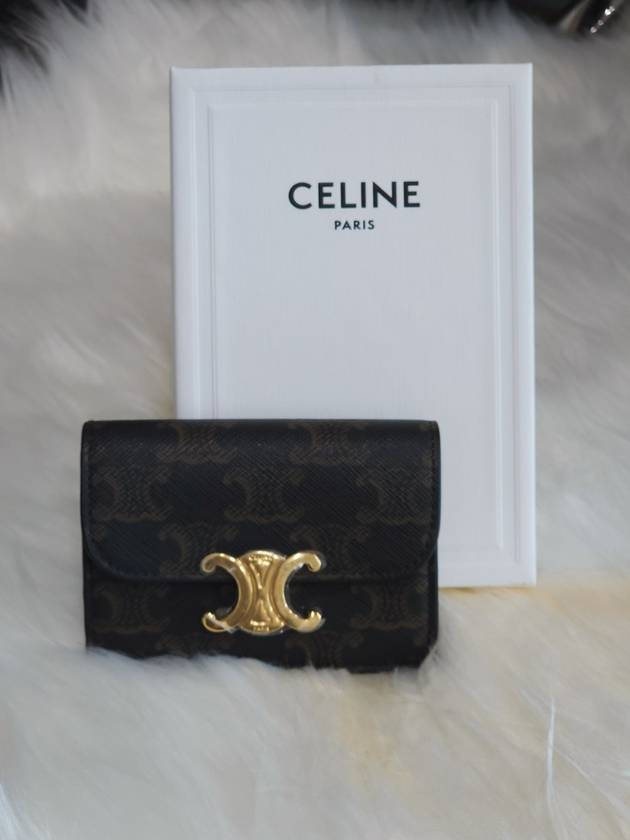 Triomphe Canvas Flap Card Holder Tan Brown - CELINE - BALAAN 3