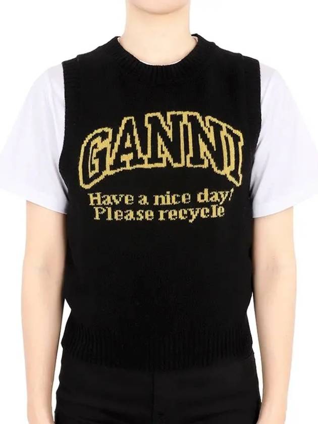 Intarsia Graphic Crewneck Vest Black - GANNI - BALAAN 3