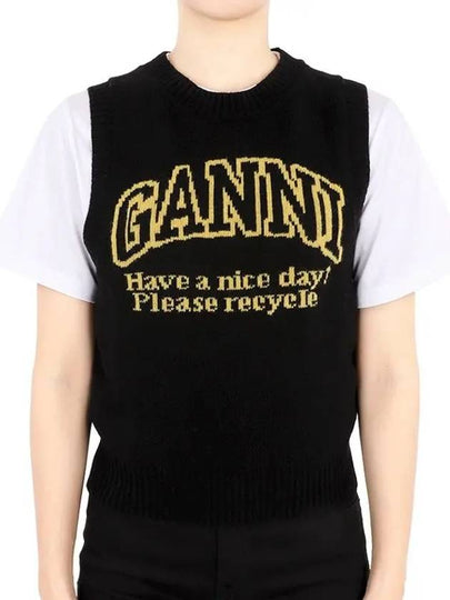 Intarsia Graphic Crewneck Vest Black - GANNI - BALAAN 2