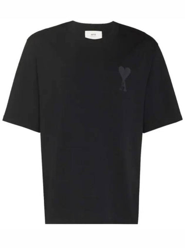 Tone On Tone Heart Logo Short Sleeve T-Shirt Black - AMI - BALAAN 1