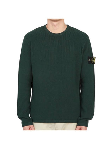 Men's Logo Patch Crew Neck Soft Cotton Knit Top Bottle Green - STONE ISLAND - BALAAN 1