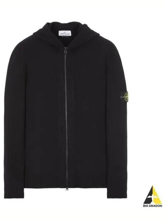 Wappen Patch Lambswool Knit Hooded Zip Up Black - STONE ISLAND - BALAAN 2