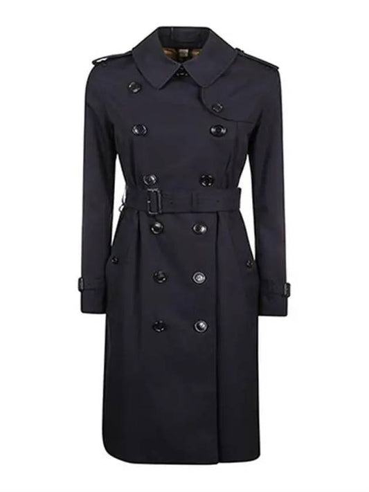 Women's Kensington Long Heritage Trench Coat Black - BURBERRY - BALAAN.