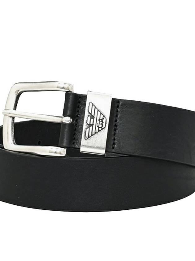 Men's Logo Buckle Leather Belt Black - EMPORIO ARMANI - BALAAN 7