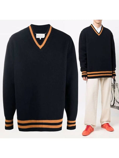 Stitch Patch Wool Knit Top Navy - MAISON MARGIELA - BALAAN 2