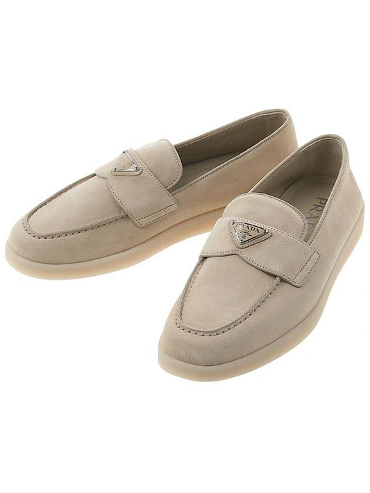 Triangle Logo Suede Loafers Beige - PRADA - BALAAN 2