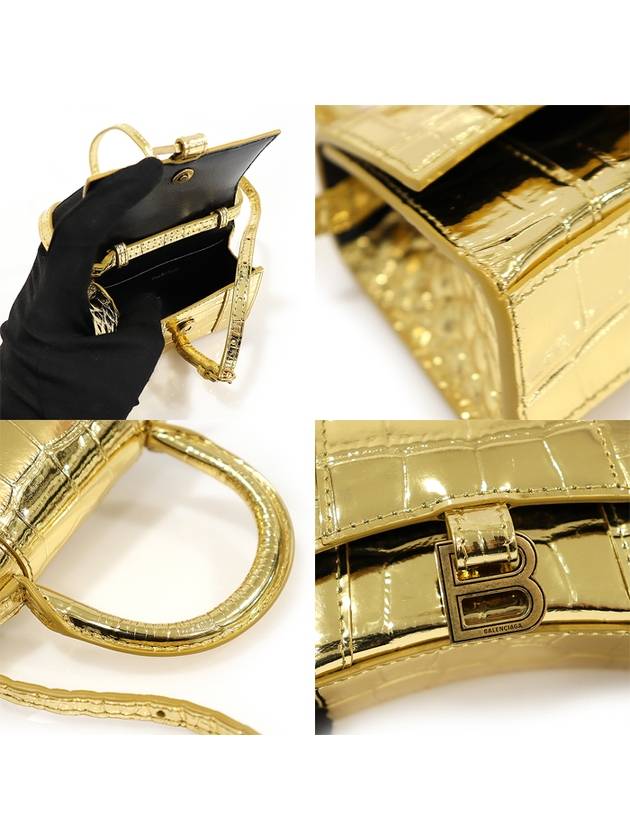 637372 Gold Metallized Crocodile Embossed Leather Hourglass Mini Top Handle 2WAY - BALENCIAGA - BALAAN 6