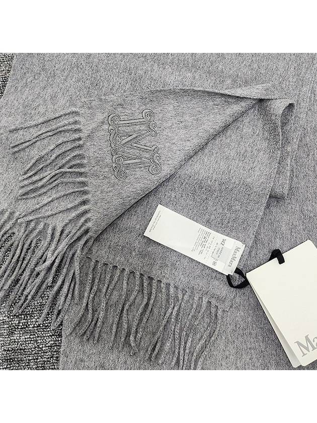 Wsdahlia Embroid M Logo Fringe Cashmere Muffler Light Grey - MAX MARA - BALAAN 7