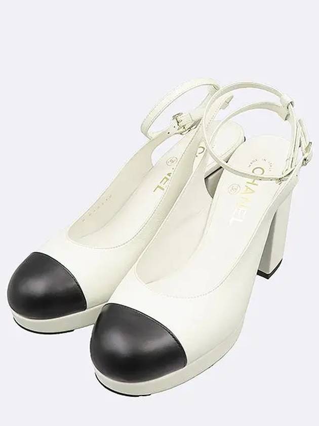 G45312 White Color Leather Slingback Women s Shoes Size 38 - CHANEL - BALAAN 4