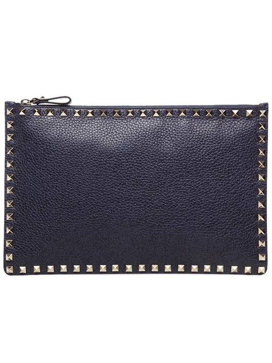 Rockstud Stampa Alce Clutch Bag Navy - VALENTINO - BALAAN 2